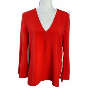 Topshop Bright Red Split Sleeve V-Neck Long Split Sleeve Blouse Size 6